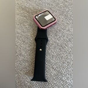 Pink Rhinestone screen cover with Black Band for Apple watch